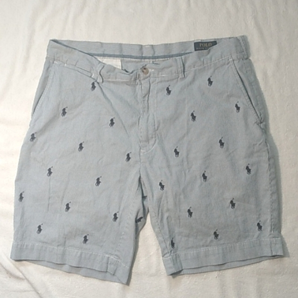 POLO RALPH LAUREN All Over Pony Embroidery Oxford Seersucker Shorts - Men's 36